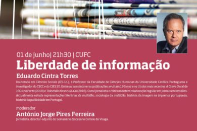 Aveiro: «Liberdade de Informação» é tema de tertúlia com Eduardo Cintra Torres